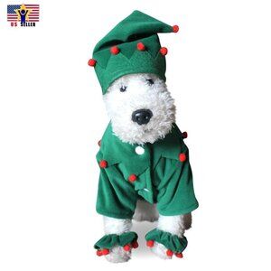Dog Costume Small Hat Santa Christmas Elf Green Pet Leg Cuff Halloween Dress S